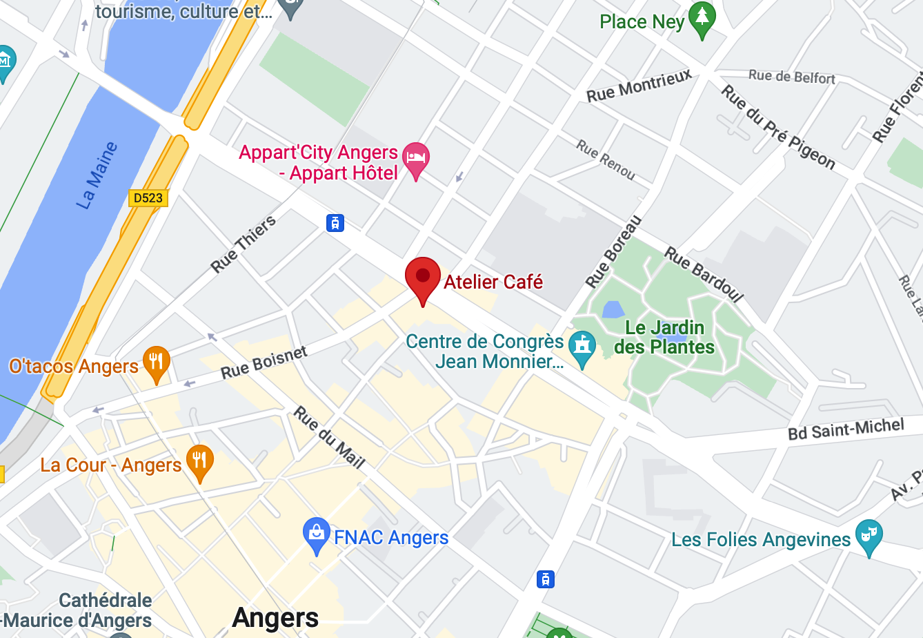 Carte pour trouver l'atelier café à Angers.